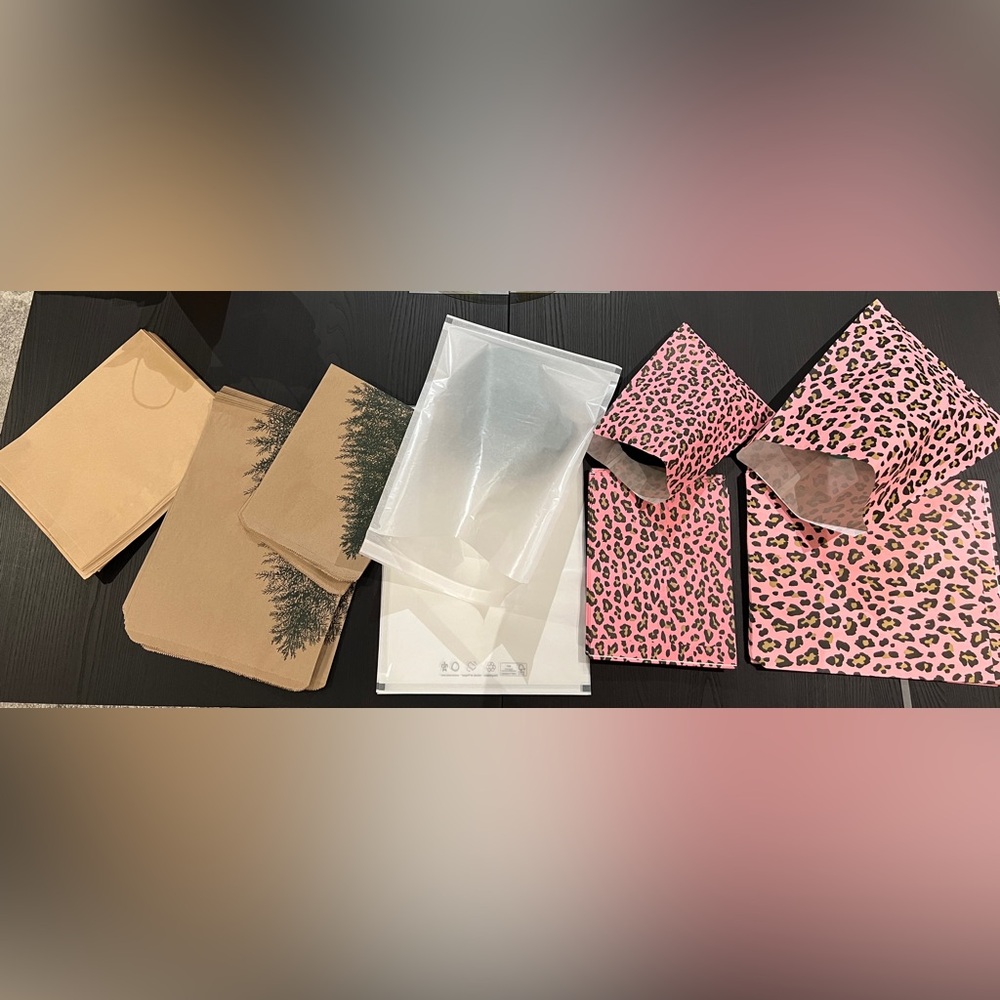 Customizable Poshkit Print Gift Bags and Kraft Paper Pack Pink Leopard Forest